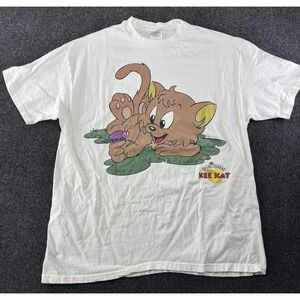 VTG 90s Kee Kat Paw Island Cat Graphic T-Shirt XL White Hanes Beefy
